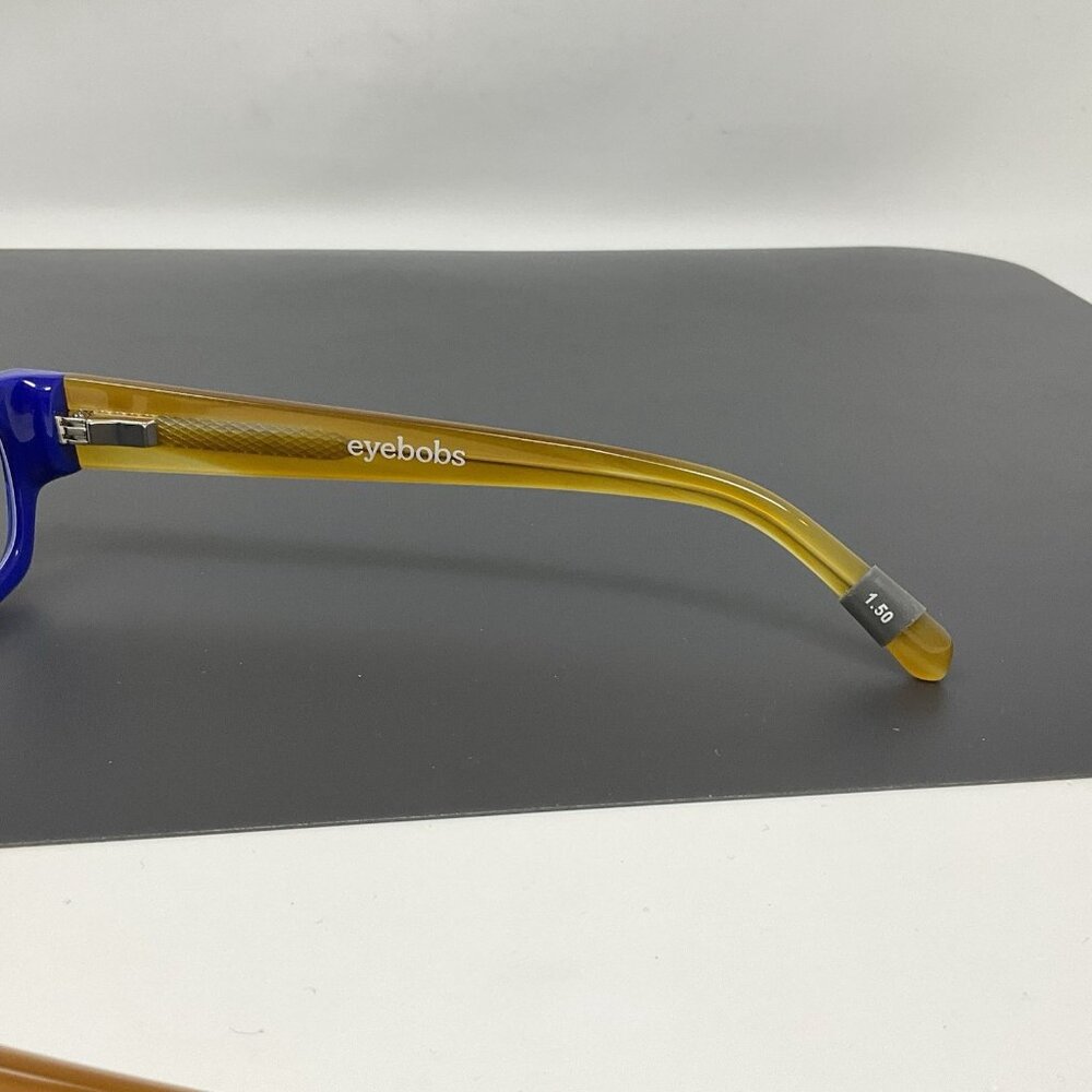 eyebobs Peckerhead Reading Glasses Color 20 - Cobalt Front with Blonde Temples - Picture 4 of 16